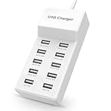 USB Charger USB Wall Charger with Rapid Charging Auto Detect Technology Safety Guaranteed 10-Port Family-Sized Smart USB Ports for Multiple Devices Smart Phone Tablet Laptop Computer