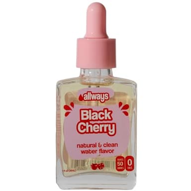 Allways Drops Natural Black Cherry Water Enhancer | Sugar-Free, Zero Calories, Monk Fruit Sweetened | Glass Bottle for On-the-Go Hydration | Kids & Adults | 50 Servings