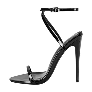 onlymakerheels Strappy High Stiletto Heels, Ankle Strap Buckle Heeled Womens Sandals, Sexy Comfort Open Round Toe Heels for Daily Party Dress Black Size8.5