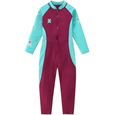 AIWUHE Toddler/Kids Full Body Swimsuit Zipper Swimwear Boys&Girls One Piece Swimsuit Long-Sleeve Bathing Suit Water Sports Rash Guard UPF 50+ Sunsuit Sets Rose 2-3T S