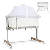 Bicystar Baby Bassinet Bedside Sleeper Playpen 3 in 1, Arms Reach Co Sleeper Attach to Parents Bed with Wheels, Mattress Included, All Mesh Breathable, Adjustable Height for 0-18 Months, Baby Registry