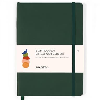 Softcover Ruled Journal with Thick 80 gsm Lined Cream Paper A5 size (8.3 inches x 5.4 inches) - Daily Writing Notebook for Travel, School and Office Use - Diary for Women and Men - Evergreen