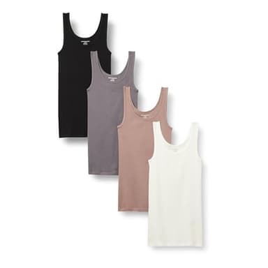 Amazon Essentials Women's Slim-Fit Tank, Pack of 4, Black/Dusted Pearl/Grey/White, Small