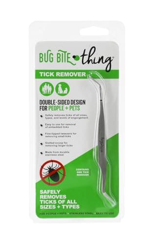 BUG BITE THING Tick Remover Tool for People & Pets, Patented Two Sided Stainless Steel Design with Fine Tipped Tweezers, Formerly Known as TickEase