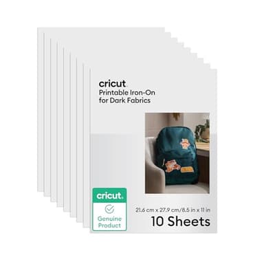 Cricut Printable Iron-On for Dark Fabrics, 10 sheets (8.5" x 11") - Print HTV Compatible with Inkjet Printers - For Joy Xtra, Explore, & Maker Machines