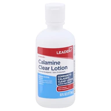 Leader Medicated Calamine Clear Lotion, Anti-Itch, External Analgesic Skin Protectant, Relieves Minor Skin Irritations, Poisen Ivy, Poisen Oak,Insect Bites, 6 oz