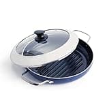 Blue Diamond 11" Grill Genie Pan, Diamond Infused Ceramic Nonstick with Lid, PFOA and PFAS-Free, Dishwasher & Oven Safe, Durable Cookware for Indoor Grilling, Searing, Versatile Cooking, Blue