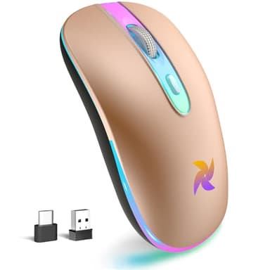 HZD Wireless Rechargeable Mouse,2.4G Portable Slim Silent Mouse with USB Receiver & Type C Adapter,3 Adjustable DPI 1600/1200/800 for Laptop/Computer(Champagne)
