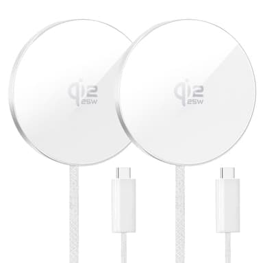 Wireless Charger 2Pack 25W Qi2 Magnetic Wireless Charger for iPhone 17/16/15/14/13/12 Pro Max, Air pods 4-2Pro, Samsung Galaxy, Google Pixel, and More, Lightweight for Travel Home Office Desk (White)