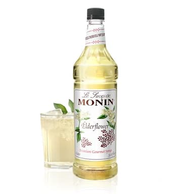 Monin - Elderflower Syrup, Delicate Scent with Floral Sweetness, Great for Cocktails, Lemonades, and Sodas, Gluten-Free, Non-GMO (1 Liter)