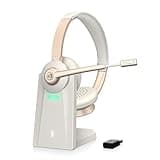 Wireless Headset, Bluetooth Headset with Microphone, AI Noise Canceling Mic & USB Dongle, Wireless Headphones with Mic Mute & Charging Base for Work from Home/Office/Call Center/PC/Laptop/Zoom