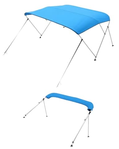 VEVOR 3 Bow Boat Bimini Tops, 600D Polyester Canopy with Aluminum Alloy Frame, Waterproof & Sun Shade Boat Awning Canopy with Storage Bag, 2 Support Poles, 4 Straps, 6'Lx(54"-60")Wx46"H, Pacific Blue