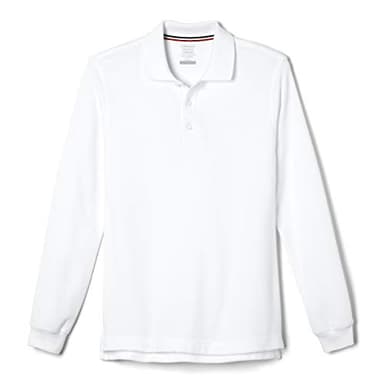 French Toast Boys' Pique Polo School Uniform Shirt with Long Sleeves for Boys and Girls, White, M (8)