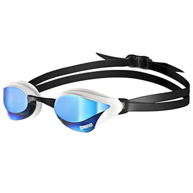 ARENA Unisex Cobra Core Swipe Anti-Fog Racing Swim Goggles for Men and Women Polycarbonate Mirror Lens, Blue/White