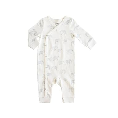 PEHR Kimono Romper, Follow Me Elephant | 100% Organic Cotton Baby Outfit | Easy-Wrap Style with Snap Closures | Sizes 3-6 Months