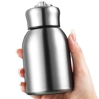 Mifoci 1 Pcs 10oz Mini Water Bottles Stainless Steel Slim Insulated Thermal for Hot Cold Drink Thermal Small Vacuum Portable Water Bottle for Women Gifts Travel Camping Hiking (Steel Color)