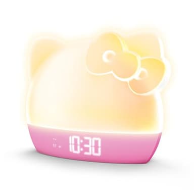 Hello Kitty Sunrise Alarm Clock with Color-Changing RGB LED Night Light – Ambient Lighting, Time/Date/Temperature Display, USB Powered w/Device Charging, Pink