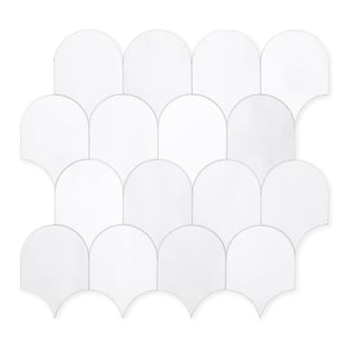 SUNWINGS 10-Sheet Fish Scale Peel and Stick Backsplash Tile, 11.4'' x 10.9" Stone Composite Scallop Handmade Looks Self-Adhesive Wall Tiles for Kitchen Bathroom, White Mixed