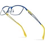 FONEX Pure Titanium Glasses Frame Men Square Eyeglasses Optical Eyewear F85775 (F85775 Blue, Clear)