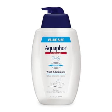 Aquaphor Baby Wash and Shampoo, Unscented Baby Shampoo and Wash, 25.4 Fl Oz Pump Bottle