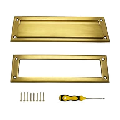 Fudatong 1 Pack 13 inch Solid Brushed Brass Mail Slot with Solid Brass Interior Frame Set 13" x 3.7" Heavy Duty