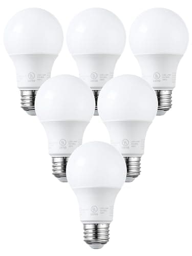 TORCHSTAR A19 LED Light Bulbs 60W Equivalent, UL Listed, 5000K Daylight, Dimmable, 9W, 800lm, Flicker Free, E26 Standard Base LED Bulb for Ceiling Fan, Lamp, 15,000hrs, Pack of 6