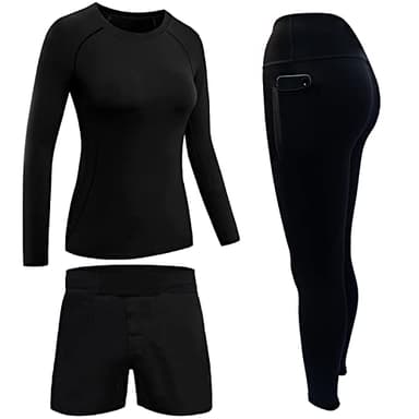 ROAR No Gi Full Set Ladies Sports Bra BJJ Leggings MMA Shorts & Grappling Rash Guard Female Fight Wear (Only For Ladies) (Black-3PCS-Set, Large)