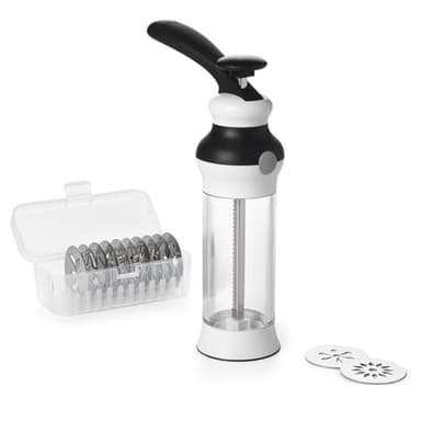 OXO Good Grips 14-Piece Cookie Press Set, Cookie Press with 12 Stainless Steel Disks and Storage Case, Holiday Baking and Everyday Treats, Essential Baking Supplies
