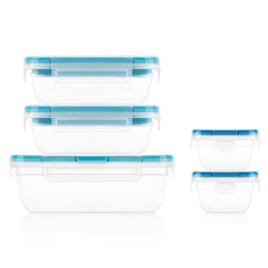 Snapware Plastic Total Solution 5-Pack (Mixed Sizes) Food Storage Containers Set, Leakproof & Airtight Plastic Locking Lids Rectangular Tupperware, BPA-Free Lids, Microwave Dishwasher Freezer Safe