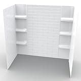 Lightweight White Polystyrene Tub Wall Surround - Waterproof, Easy-to-Install, Two Shelf Units Kit Included, Bathtub Wall Surround Panels - Subway Tiles Pattern, Classic Shelves - 58"