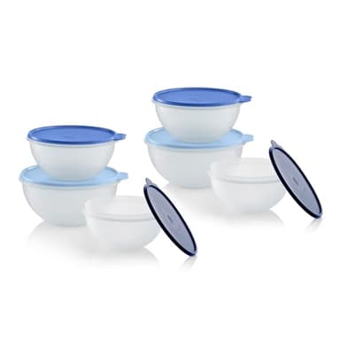 Tupperware Heritage Wonderlier 12 Piece Food Storage Bowl Set in Clear/Blue, Dishwasher Safe and BPA Free (6 Bowls, 6 Lids)