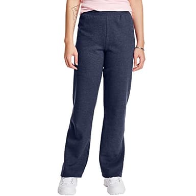 Hanes Women's EcoSmart Petite Open Bottom Leg Sweatpants, Navy Heather, Large