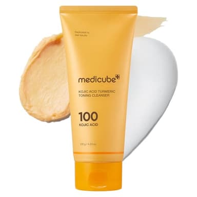 medicube Facial Cleanser Kojic Acid Turmeric Whip Cleanser | Cleansing Foam for Brightening, Balancing | Fade Appearance of Uneven Patches & Ideal for Use After Spot Care | Korean Skincare, 4.23 oz