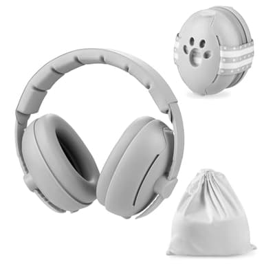 PandaEar Baby Ear Muffs, 2-in-1 Baby Ear Protection Noise Cancelling Headphones Ages 0-3 Years, Infant Hearing Protection (Grey)