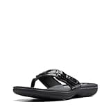 Clarks Women's Breeze Sea Flip-Flop, Black Patent Synthetic, 7