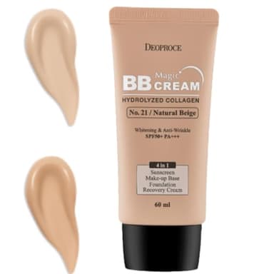 Deoproce Magic BB Cream SPF50+ PA+++ | 4-in-1 Foundation, Makeup Base, Sunscreen & Recovery Cream | Glossy finish Lightweight, #21 Natural Beige | 60ml