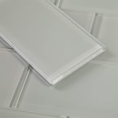 Adedeo Glass Subway Tile 3 x 6 Inch Light Gray for Kitchen Backsplash Bathroom Wall (32-Pack, 4 sq.ft.)