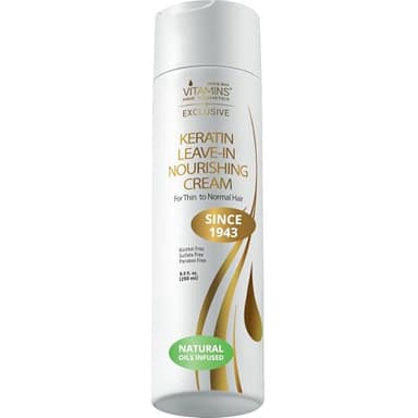 VITAMINS hair cosmetics Keratin Leave In Conditioner for Thin Hair - Lightweight Moisturizer & Hydrating Detangler Cream for Dry Damaged Hair - Frizz Control & Sulfate Free - 8.5 Fl Oz