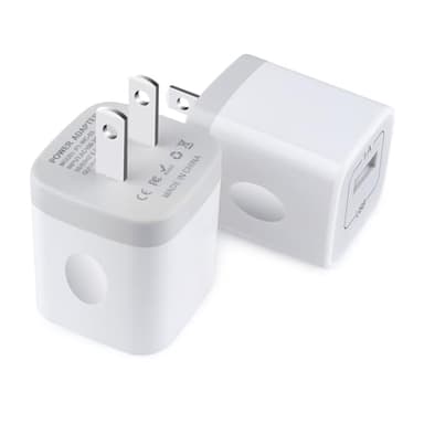 USB Charger Block,5V-1A Wall Charger Power Adapter,2 Pack USB Power Brick Charging Box Cube Compatible with iPhone 16e/16/15/14/13/12/11/XR/XS/8 Plus/SE,Samsung Galaxy S25/S24/S23 Ultra/S22/S21/S10/S9