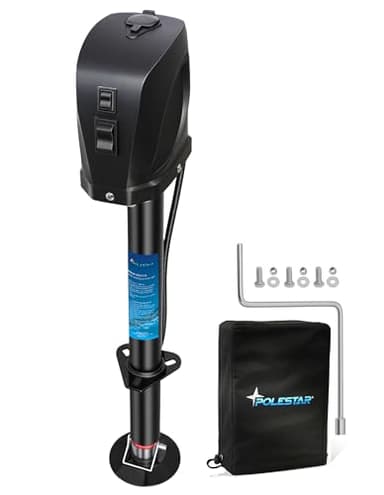 POLESTAR Electric Trailer Jack, 7500lbs Electric Power A-Frame Tongue Jack with Waterproof Protective Cover & LED Light for Travel Trailer Camper, RV, 12V DC 7-Way Plug, 9"-27" Lift