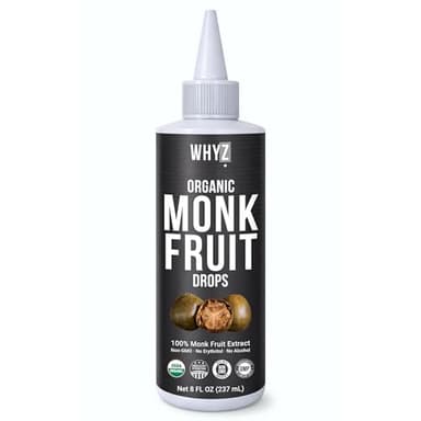 Organic Monk Fruit Liquid Sweetener Drops, 100% Pure Extract, Zero Sugar & No Erythritol, Liquid Monk Fruit for Coffee, Tea, Drinks & Baking, 8 fl oz