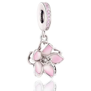 925 Sterling Silver Charms for Bracelets and Necklaces, Cherry Blossom Bead Charm Compatible with Pandora Jewelry for Women