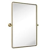 TEHOME 27 x 35'' Gold Pivot Mirror Brushed Champagne Gold Tilt Rectangle Bathroom Mirror Tilting Beveled Vanity Mirrors for Wall