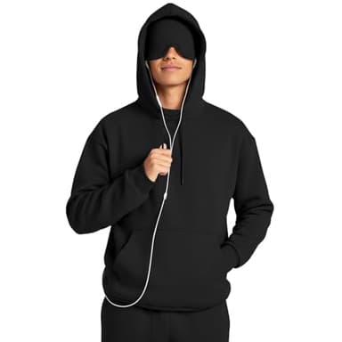Ainangua Mens Oversized Pullover Essentials Hoodie with Eye Mask Built In Comfor Airplane Mode Travel Sleep Wearable Blankets(Black,L)