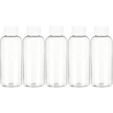 DNSEN Travel Size Empty Mouthwash Bottles 3.4 oz, White Screw Cap, Clear Toiletry Containers, 5 Pack