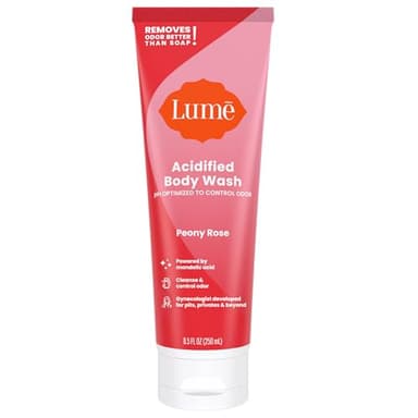 Lume Acidified Body Wash - 24 Hour Odor Control - Removes Odor Better than Soap - Moisturizing Formula - Formulated Without SLS or Parabens - OB/GYN Developed - 8.5 ounce (Peony Rose)