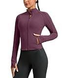 G Gradual Women's Cropped Workout Jacket Slim Fit Full Zip Athletic Running Gym Jackets for Women with Thumb Holes Pockets(Dark Russet,M)