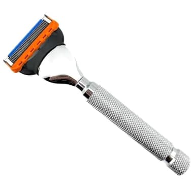 Parker 5-Blade Razor Handle Compatible with Gillette® Fusion® Cartridges – Weighted Metal Handle with Textured Grip for Smooth, Tug-Free Shaving | Luxury Men’s Gift | 1 Cartridge Included (CHROME)