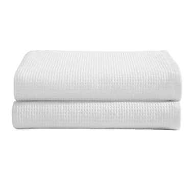 Calvin Klein – Bath Sheets, Soft Cotton with Textured Waffle Front & Terry Back, Lightweight 650 GSM – 2-Piece Towel Set with Hanging Loop (Eternity White)