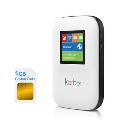 Karbor 4G LTE Hotspot Device, Includes 1GB Global Data, Access Multiple Carriers, No SIM Required, No Contract, 10 Connected Devices, Portable Mobile WiFi for Travel, Pocket WiFi for 80+ Countries